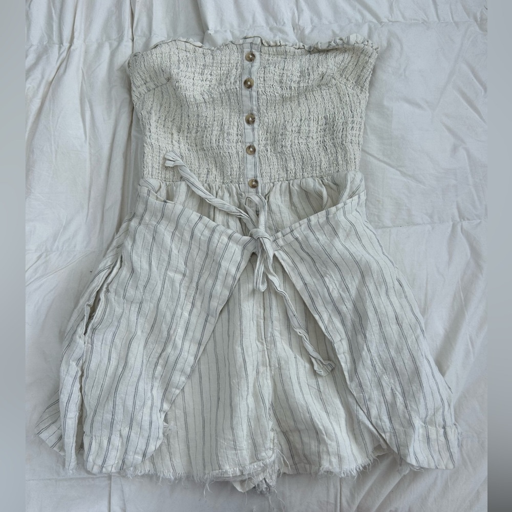 Free People Cream Striped Strapless Romper